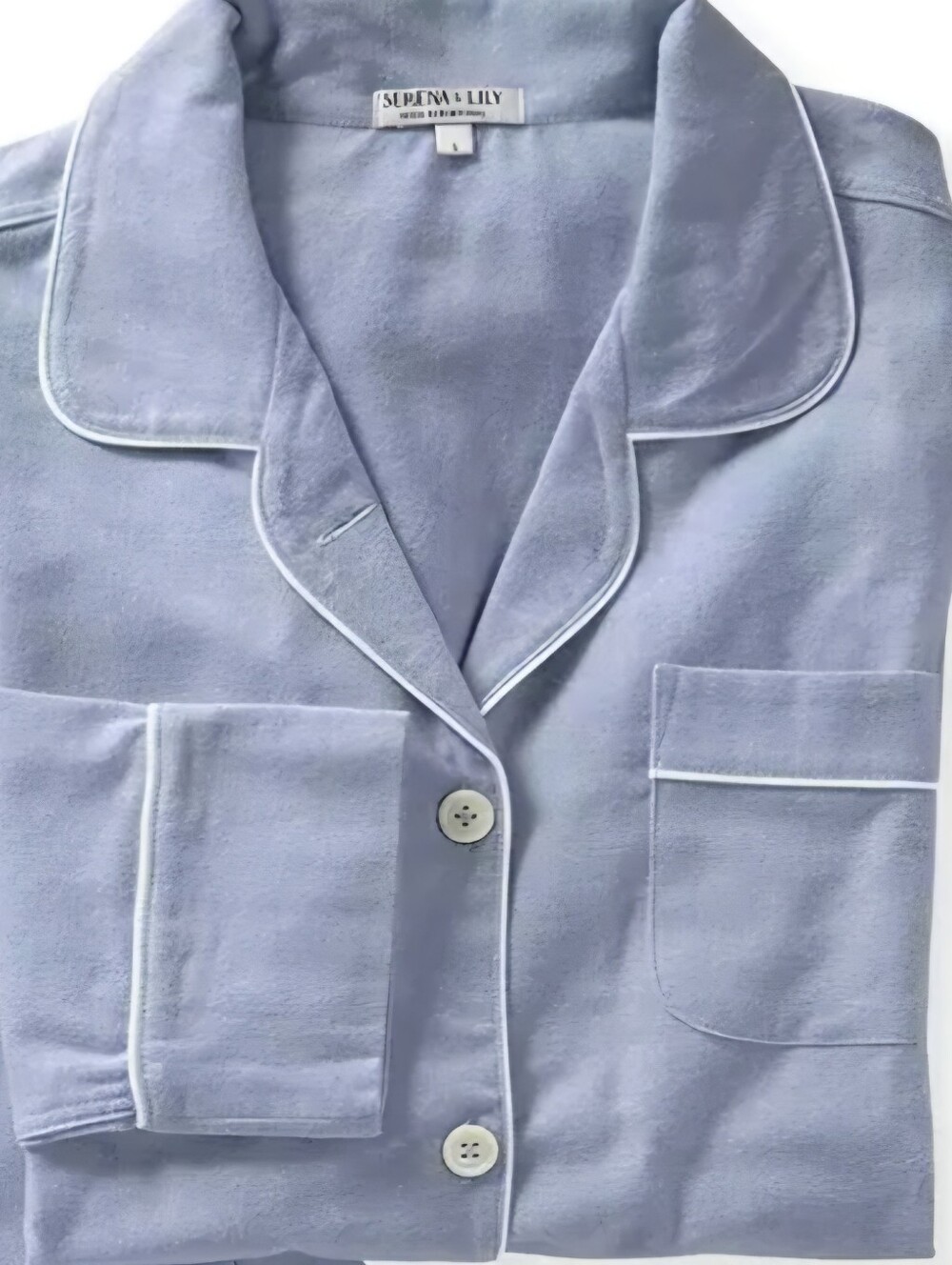 Serena & Lily Belvedere Flannel Chambray Pajama Top with White Piping Medium